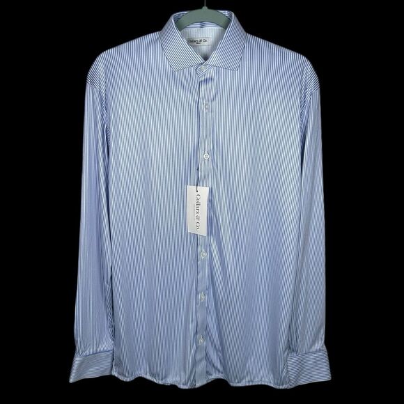 Collars & Co Polo Shirt Mens Small Regent Stripe Long Sleeve Quattro Flex NWT